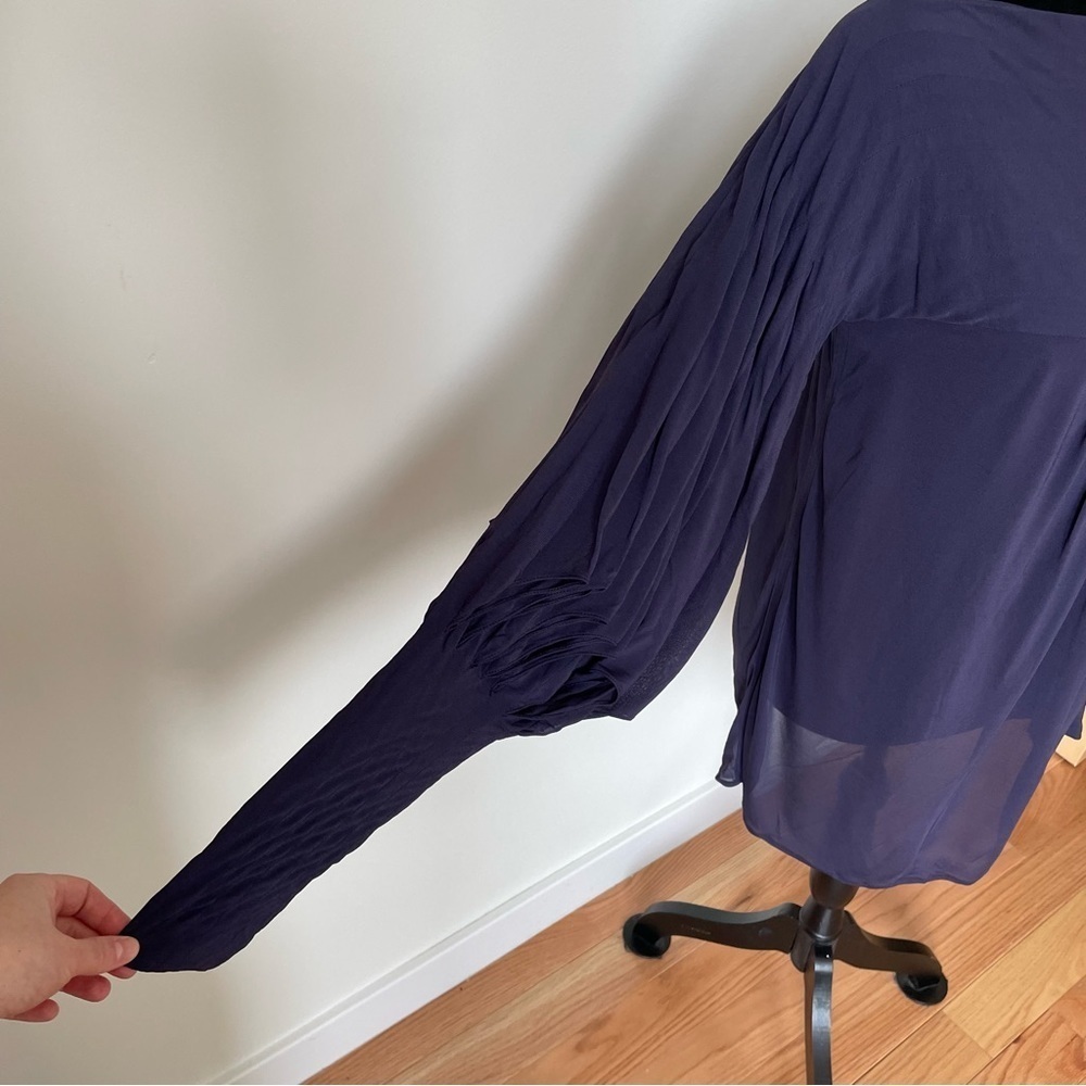 Doo.Ri Blue Viscose Blend Intricate Puff Sleeve Boat Neck Blouse EUC Size 6 - Picture 5 of 8